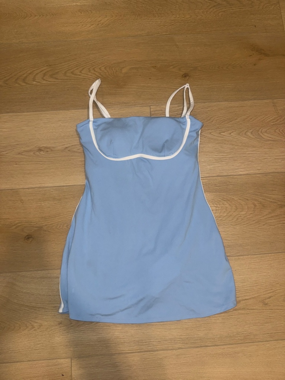 Light Blue Spaghetti Strap Slip Dress with White Trim